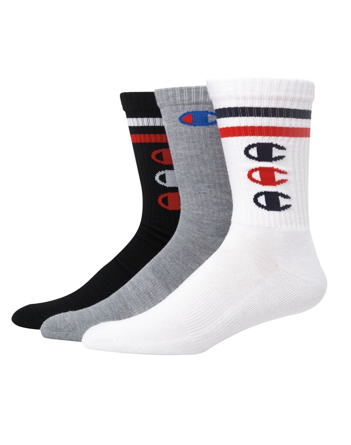 Champion Crew Triple C Logos 3-Pairs Sokken Heren - Wit/Zwart/Grijs - Belgie 0682IZXUB